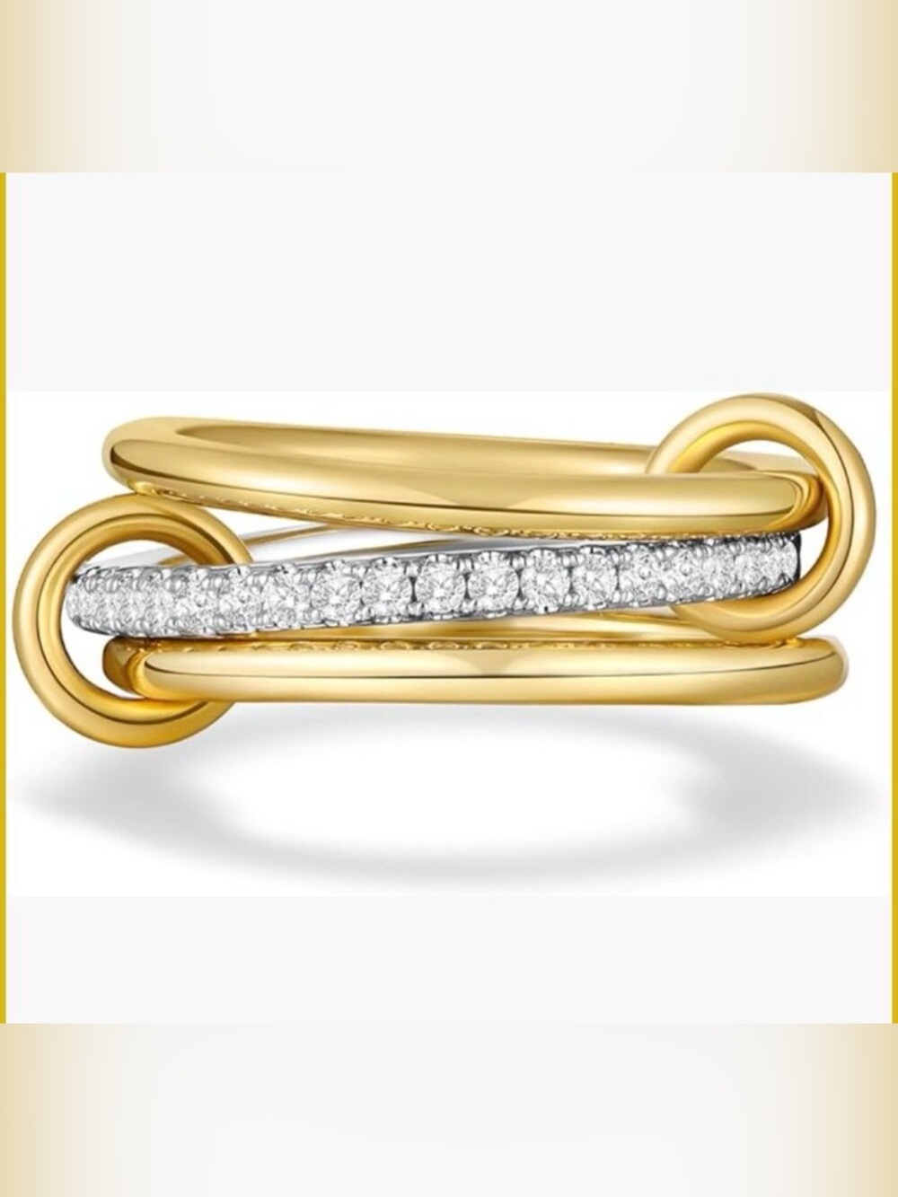 Aquamir Gold-Tone 3 Band Interlocking Ring with Clear Crystal Band  NIB Size 7